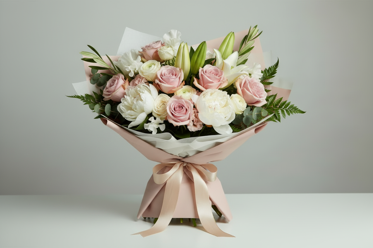 White vase with daisies on a beige background